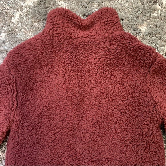 Ashley Teddy Bear Fur Bomber Jacket in Burgundy - Picture 12 of 12